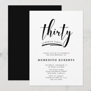 Invitation 30e anniversaire Surprise Party Moderne Minimalist