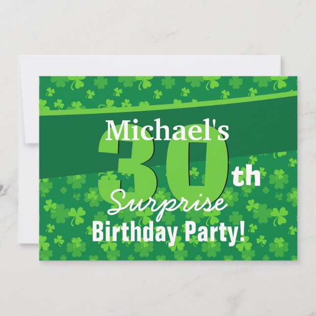 Invitation 30e anniversaire surprise Shamrocks verts G002C (Devant)