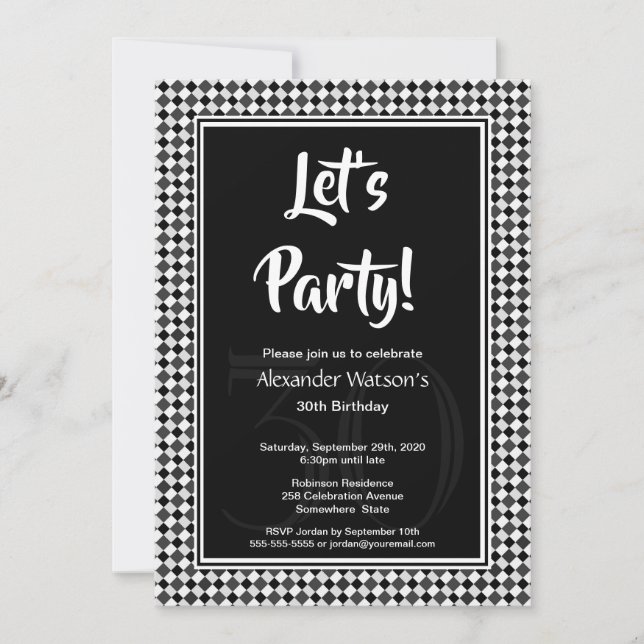 Invitation 30e anniversaire tableau de bord noir et blanc (Devant)
