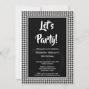 Invitation 30e anniversaire tableau de bord noir et blanc