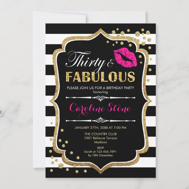 Invitation 30e anniversaire - Trente fabuleux Black Pink Gold (Devant)