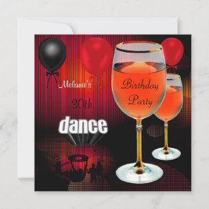 Invitation 30e anniversaire Vin rouge Verre Danse Ballons