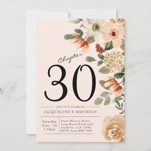 Invitation 30e anniversaire Vintage Floral (Devant)
