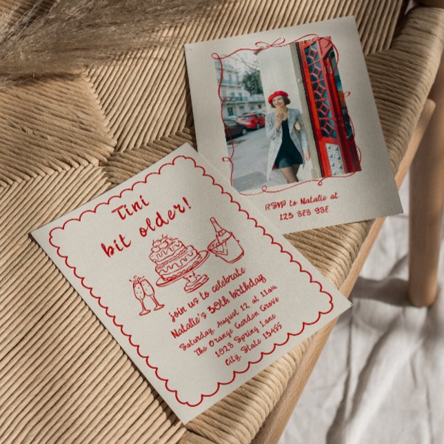 Invitation 30e Doddle Champagne Cake Photo Anniversaire (Créateur téléchargé)