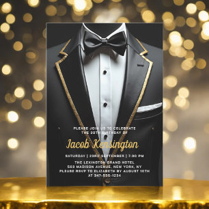 Invitation 30e événement d'anniversaire Black and Gold Tuxedo