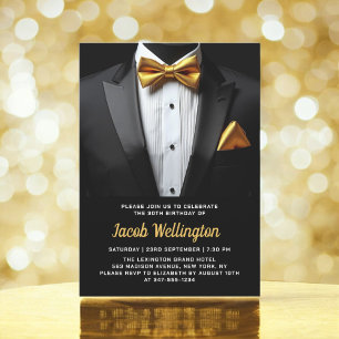 Invitation 30e événement d'anniversaire Black and Gold Tuxedo