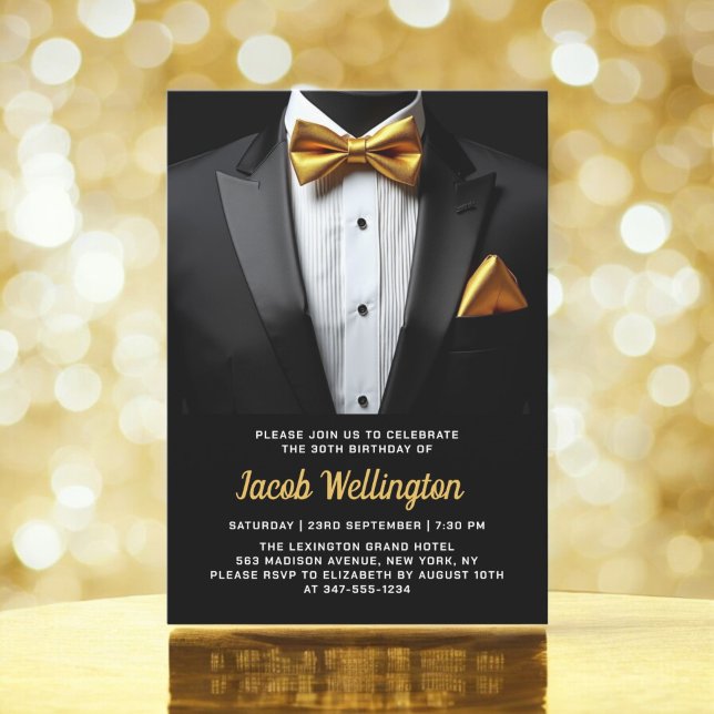 Invitation 30e événement d'anniversaire Black and Gold Tuxedo (Créateur téléchargé)
