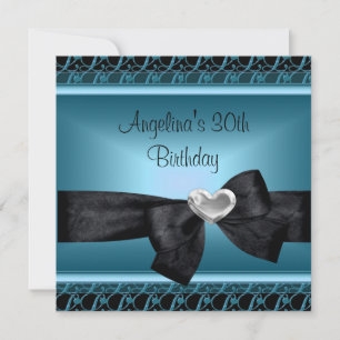 Invitation 30e fête d'anniversaire Coeur d'argent Turquoise b