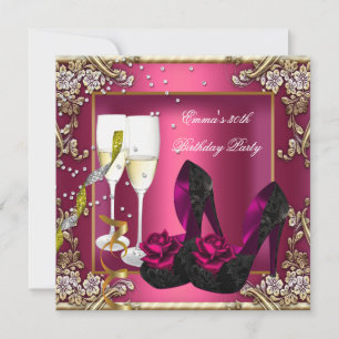 Invitation 30e fête d'anniversaire Dark Pink Gold Black Flora