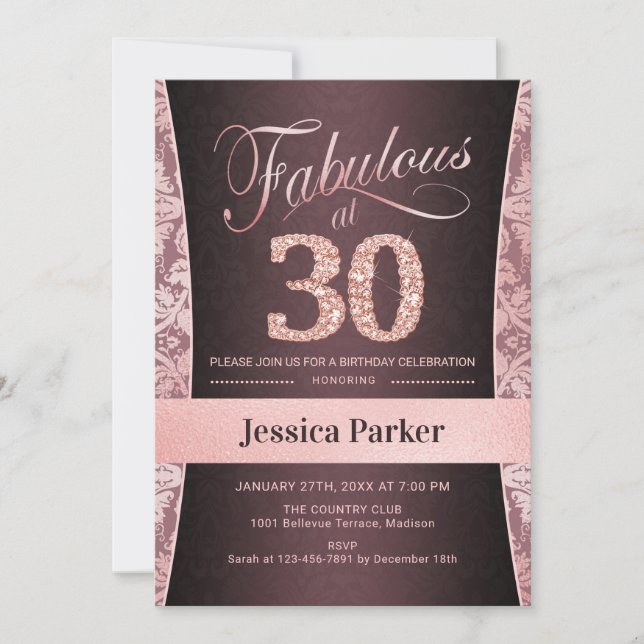 Invitation 30e fête d'anniversaire - Gold Rose (Devant)