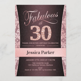 Invitation 30e fête d'anniversaire - Gold Rose