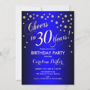 Invitation 30e fête d'anniversaire - Gold Royal Blue