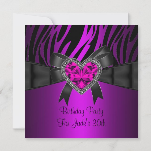 Invitation 30e fête d'anniversaire Purple Pink Heart Jewel Ze (Devant)
