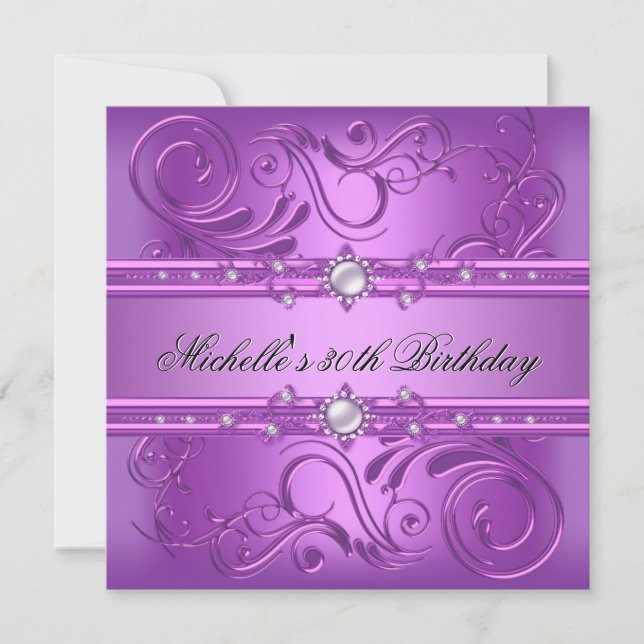 Invitation 30e fête d'anniversaire Purple Pink Pearl Bijou fl (Devant)