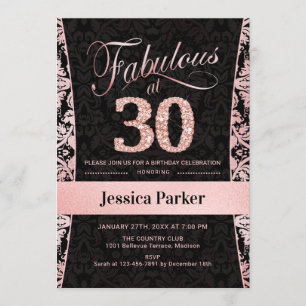 Invitation 30e fête d'anniversaire - Rose Gold Black
