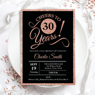 Invitation 30e fête d'anniversaire - Rose Gold Black ANY AGE