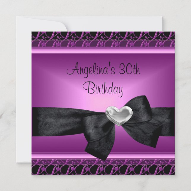 Invitation 30e fête d'anniversaire Silver Heart Purple Black (Devant)