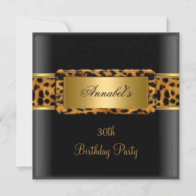Invitation 30e fête d'anniversaire Zebra Gold Black Leopard 2 (Devant)