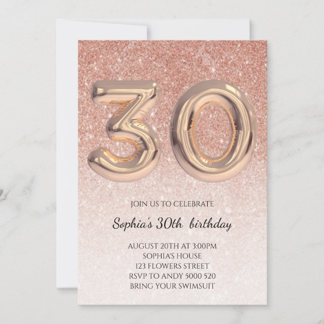Invitation 30e fille Anniversaire Rose Parties scintillant or (Devant)