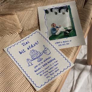 Invitation 30e gâteau au champagne tiré à la main bleue