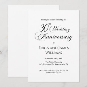 Invitation 30e Mariage Pearl Anniversaire Élégant Script