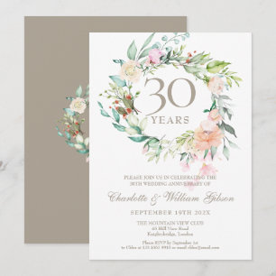 Invitation 30e Mariage Pearl Anniversaire Rose verdure