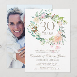Invitation 30e Mariage Pearl Anniversaire Roses Floral Photo