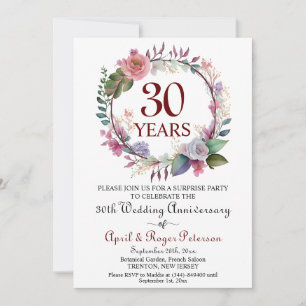Invitation 30e Mariage Pearl Surprise Anniversaire Floral