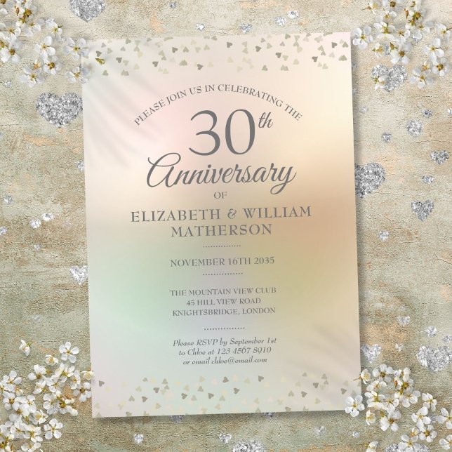 Invitation 30e Perle Mariage Anniversaire Coeurs Confetti (30th Pearl Wedding Anniversary Hearts Confetti Invitation
)