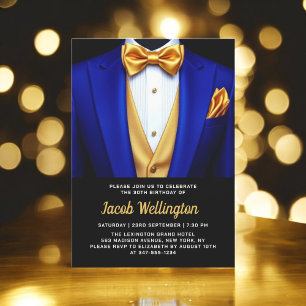 Invitation 30e Royal Blue and Gold Tuxedo Birthday Event