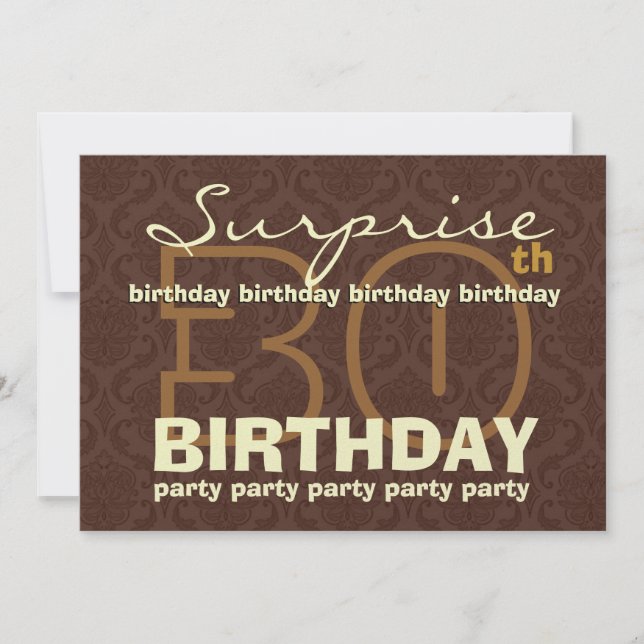 Invitation 30e SUPRISE Anniversaire Chocolat et Gold G204 (Devant)