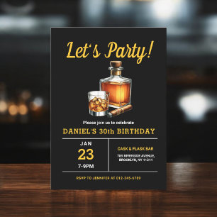 Invitation 30e Whiskey Cigar Bourbon fête d'anniversaire