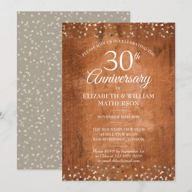 Invitation 30ème anniversaire de mariage perle Bois rustique  (Devant / Derrière)
