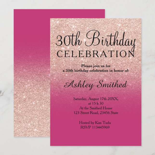 Invitation 30ème anniversaire d'or de faux d'ombre magenta (Devant / Derrière)