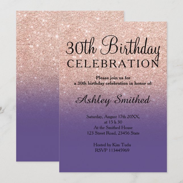 Invitation 30ème anniversaire d'or de faux d'ombre pourpre (Devant / Derrière)