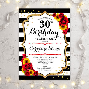 Invitation 30ème anniversaire rustique - Tons Rose tournesols