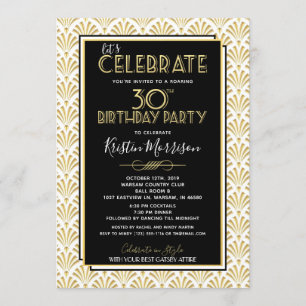 Invitation 30ème Art déco Gatsby d'anniversaire