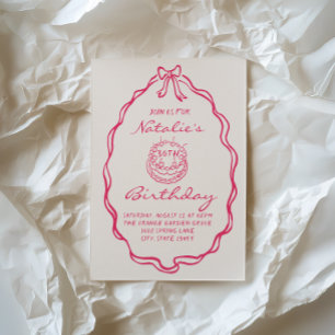 Invitation 30ème Bow Hand Drawn Pink Coquette Fille Anniversa