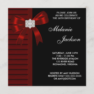 Invitation 30ème fête d'anniversaire de la femme rouge noire