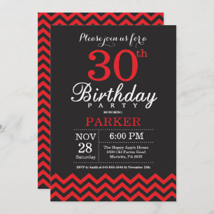 Invitation 30ème Noir et rouge d'invitation d'anniversaire