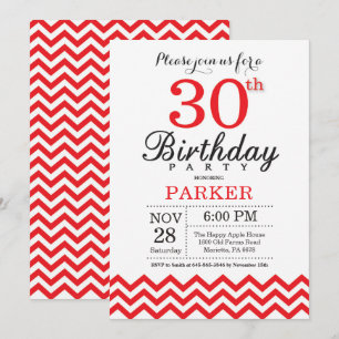 Invitation 30ème Rouge Chevron d'invitation d'anniversaire