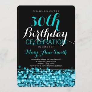 Invitation 30ème turquoise élégante d'étincelles de fête