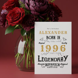 Invitation 30th Birthday Born 1996 White Gold Retro Vintage