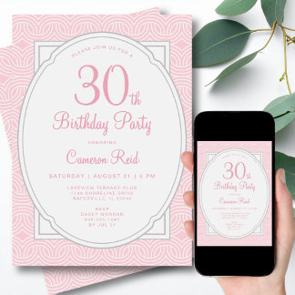 Invitation 30th Birthday Modern Stylish Feminine Elegant Pink
