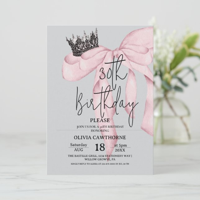 Invitation 30th Birthday ⎮ Pink Royal Bow Birthday  (Debout devant)
