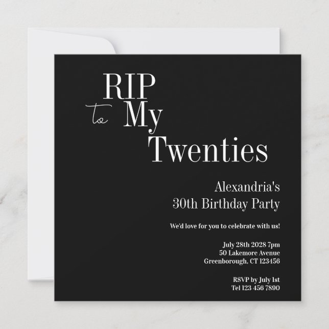 Invitation 30th Birthday RIP 20s Black and White Party (Devant)