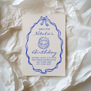 Invitation 30thBlue Bow Hand Drawn Coquette fête d'anniversai