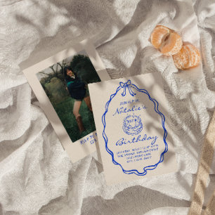 Invitation 30thBlue Bow Main Drawn Coquette Anniversaire phot