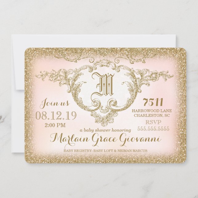 Invitation 311 Baby shower Monogramme Parties scintillant d'o (Devant)