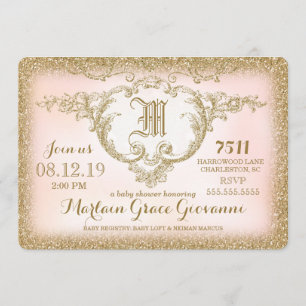 Invitation 311 Baby shower Monogramme Parties scintillant d'o